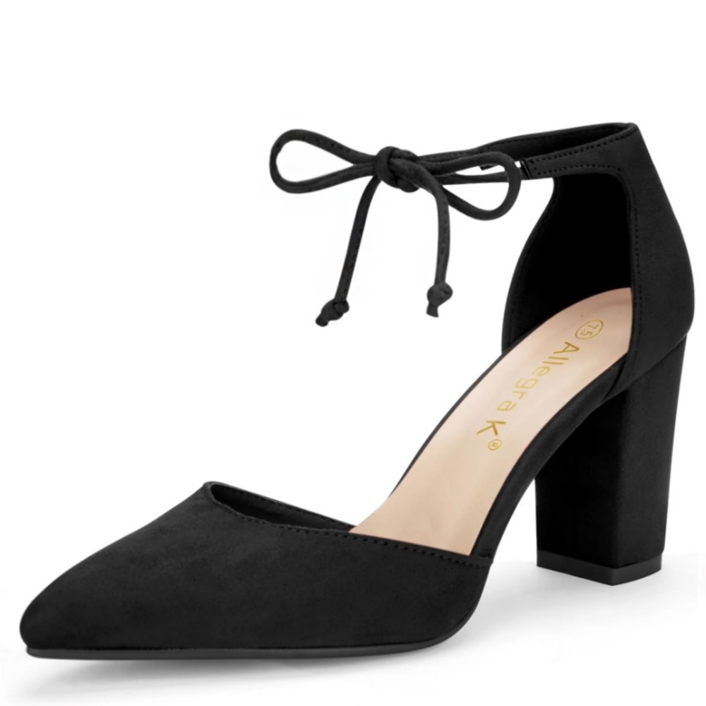Allegra K faux suede ankle tie heels